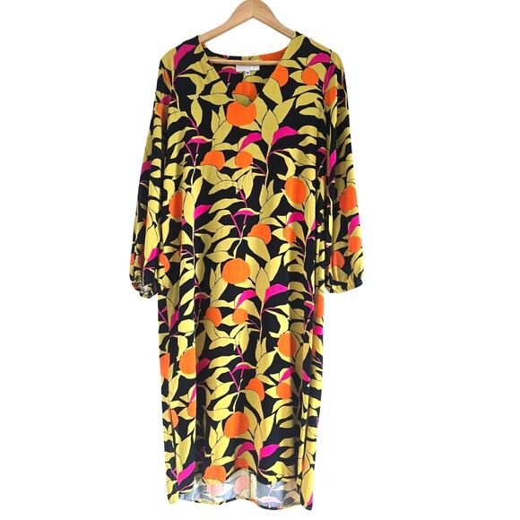Anthropologie Corey Lynn Calter Naranjas Floral Midi Shift Dress Size M V-neck - Picture 3 of 11